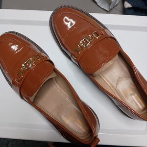 Sam Edelman Brown Loafers with Gold Chain Accent